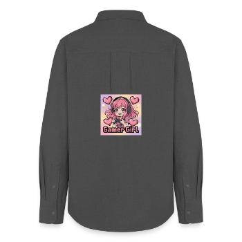 Pixel Art Gamer Mädchen Illustration - Frauen Oxford Hemd - Anthrazit - Hinten - AI Model Female 172 light (172cm)
