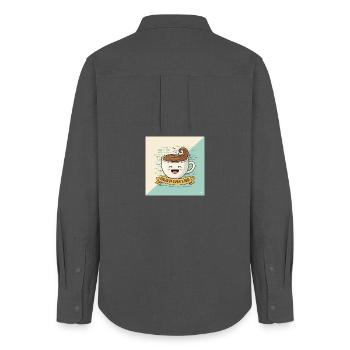 Happy Coffee Mug and Code - Women's Oxford Shirt - anthracite - Back - AI Model Female 172 light (172cm)