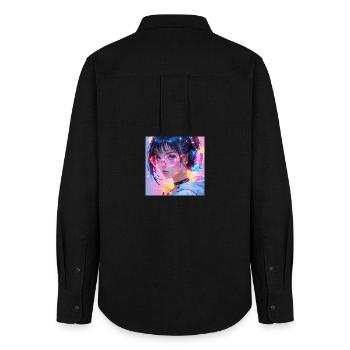 Neon Anime Girl Tokyo Nights Pink Purple Vaporwave - Women's Oxford Shirt - black - Back - AI Model Female 172 light (172cm)