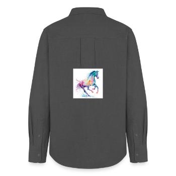 Rainbow Watercolor Horse - Women's Oxford Shirt - anthracite - Back - AI Model Female 172 light (172cm)