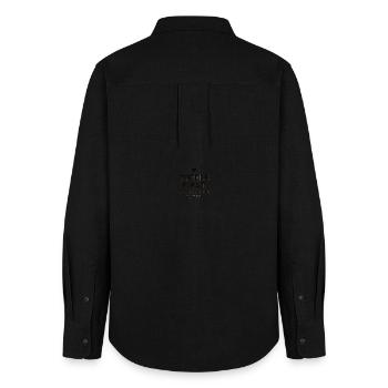 Coffee First, Everything Later – Lustig Kaffee - Frauen Oxford Hemd - Schwarz - Hinten - AI Model Female 172 light (172cm)