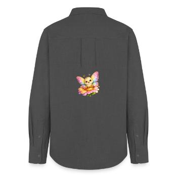 Glücklicher Schmetterling, der auf einer Blume ruht - Frauen Oxford Hemd - Anthrazit - Hinten - AI Model Female 172 light (172cm)