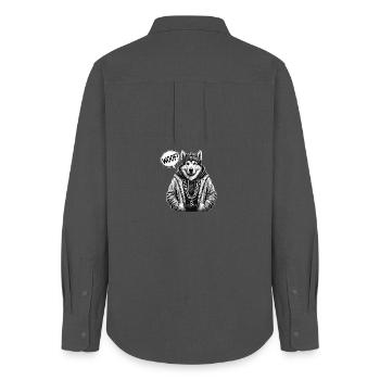 Wolfshund Streetwear Hoodie - Frauen Oxford Hemd - Anthrazit - Hinten - AI Model Female 172 light (172cm)