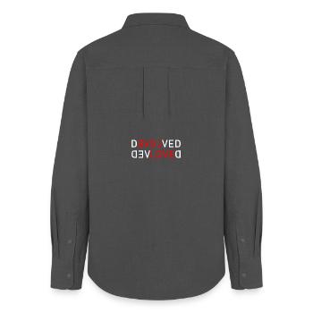 Love Devolved - Frauen Oxford Hemd - Anthrazit - Hinten - AI Model Female 172 light (172cm)