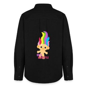 90s Hairstyle - Troll Nostalgie 90er Jahre - Frauen Oxford Hemd - Schwarz - Hinten - AI Model Female 172 light (172cm)