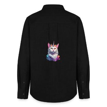 Collection chat licorne couleur - Chemise Oxford Femme - noir - Dos - AI Model Female 172 light (172cm)