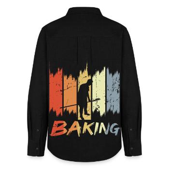 Retro Backen - Frauen Oxford Hemd - Schwarz - Hinten - AI Model Female 172 light (172cm)