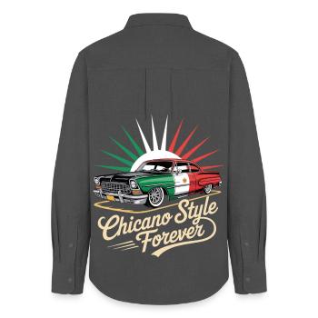 Chicano Forever Mexiko Pride - Frauen Oxford Hemd - Anthrazit - Hinten - AI Model Female 172 light (172cm)