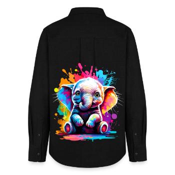 Elephant Colorful - Baby Elephant Colorful - Women's Oxford Shirt - black - Back - AI Model Female 172 light (172cm)