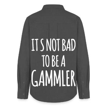Gammler Chiller : Drôle de proverbe - Chemise Oxford Femme - charbon - Dos - AI Model Female 172 light (172cm)