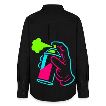 Graffiti Dose im Pop-Art-Style - Frauen Oxford Hemd - Schwarz - Hinten - AI Model Female 172 light (172cm)