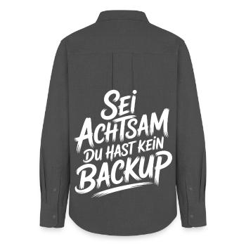 Sei achtsam - kein Backup - Frauen Oxford Hemd - Anthrazit - Hinten - AI Model Female 172 light (172cm)