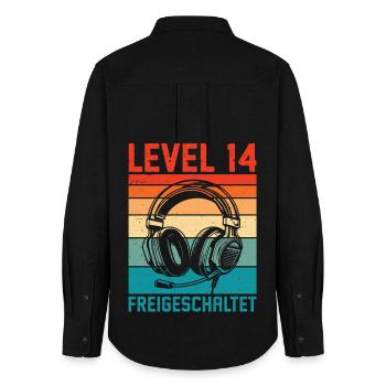 14. Geburtstag Jungen Gamer Level 14 Unlocked - Frauen Oxford Hemd - Schwarz - Hinten - AI Model Female 172 light (172cm)