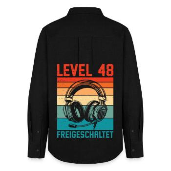 48. Geburtstag Männer Gamer Level 48 Unlocked - Frauen Oxford Hemd - Schwarz - Hinten - AI Model Female 172 light (172cm)
