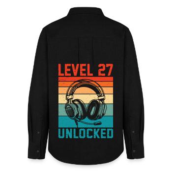 Niveau 27 Ans Debloqué - 27ème Anniversaire Gamer - Chemise Oxford Femme - noir - Dos - AI Model Female 172 light (172cm)