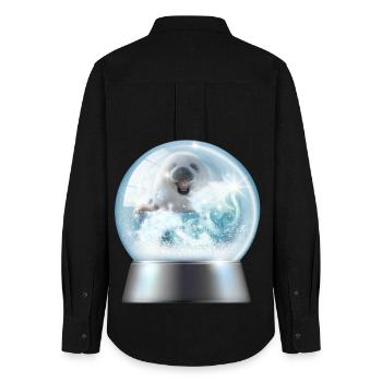 Snow Globe Puppy in Winter Glint - Women's Oxford Shirt - black - Back - AI Model Female 172 light (172cm)