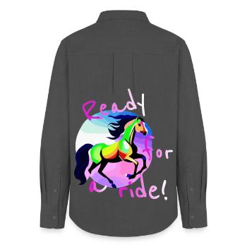 Buntes Mädchen Reit Motiv Pferd Galopp - Frauen Oxford Hemd - Anthrazit - Hinten - AI Model Female 172 light (172cm)