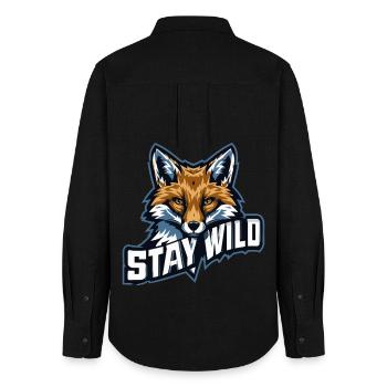 STAY WILD – Natur & Abenteuer Motiv - Frauen Oxford Hemd - Schwarz - Hinten - AI Model Female 172 light (172cm)