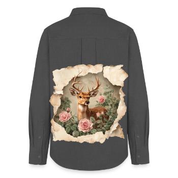 Deer Vintage - Women's Oxford Shirt - anthracite - Back - AI Model Female 172 light (172cm)