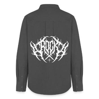 Black Metal Rock Typography Design - Chemise Oxford Femme - charbon - Dos - AI Model Female 172 light (172cm)