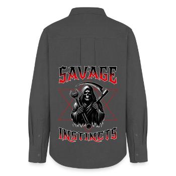 Motorcyclist Biker Mechanic Bobber Chopper - Women's Oxford Shirt - anthracite - Back - AI Model Female 172 light (172cm)
