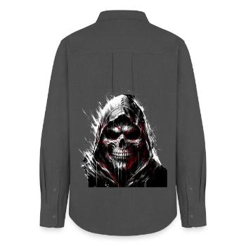 Dunkler Totenkopf mit Kapuze Gothic Art - Frauen Oxford Hemd - Anthrazit - Hinten - AI Model Female 172 light (172cm)