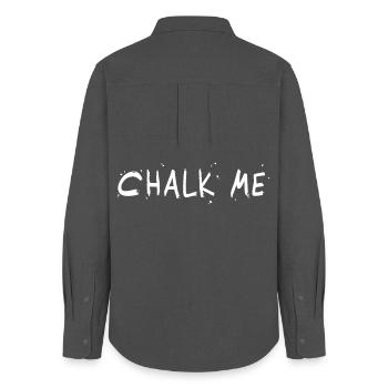 Chalk Me, Kreide Schriftzug - Boulder/ Kletter Pun - Frauen Oxford Hemd - Anthrazit - Hinten - AI Model Female 172 light (172cm)