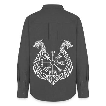 White dragon and Viking compass - Women's Oxford Shirt - anthracite - Back - AI Model Female 172 light (172cm)