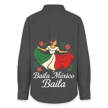 Danse Folklorico Mexique Femme Mexicaine - Chemise Oxford Femme - charbon - Dos - AI Model Female 172 light (172cm)