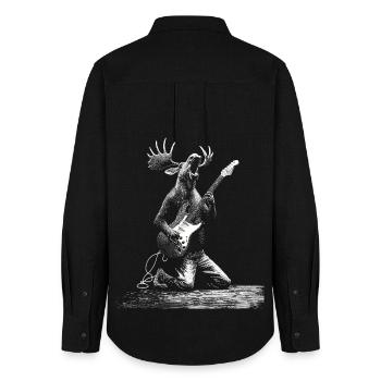 Rockende eland met elektrische gitaar cadeau Muziekfans - Vrouwen Oxford overhemd - zwart - Achter - AI Model Female 172 light (172cm)