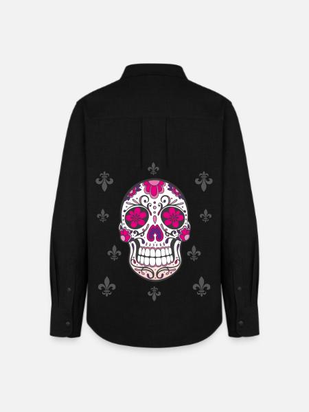 Sugar Skull Fleur De Lis - Frauen Oxford Hemd - Schwarz