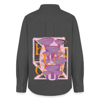 Psychedelic Fungi Bloom - Frauen Oxford Hemd - Anthrazit - Hinten - AI Model Female 172 light (172cm)