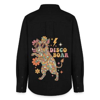 Techno Disco Boar Disco Ball Party Funny - Women's Oxford Shirt - black - Back - AI Model Female 172 light (172cm)