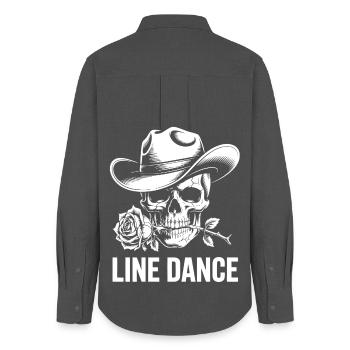 Line Dance Skull with Rose - Women's Oxford Shirt - anthracite - Back - AI Model Female 172 light (172cm)