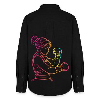 Kickboxerin 90er Jahre - Frauen Oxford Hemd - Schwarz - Hinten - AI Model Female 172 light (172cm)