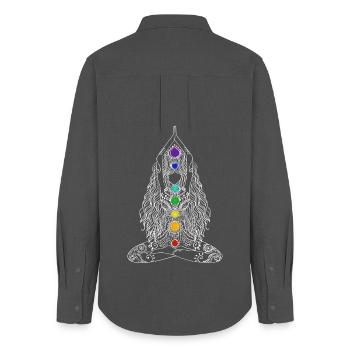 Yoga Chakra Energie lotusblüte buddha tattoo Girl - Frauen Oxford Hemd - Anthrazit - Hinten - AI Model Female 172 light (172cm)