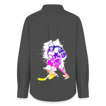 hockey rainbow spatter hockey player tor cool - Women's Oxford Shirt - anthracite - Back - AI Model Female 172 light (172cm)