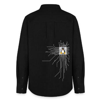 board Penguin Core Heart Computer pc Nerd program - Women's Oxford Shirt - black - Back - AI Model Female 172 light (172cm)