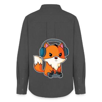 Gaming Fuchs - Spieler Fuchs - Frauen Oxford Hemd - Anthrazit - Hinten - AI Model Female 172 light (172cm)