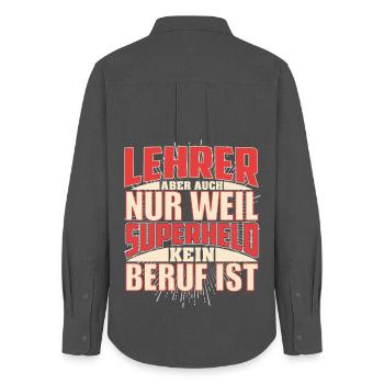 Lehrer Superheld - Frauen Oxford Hemd - Anthrazit - Hinten - AI Model Female 172 light (172cm)
