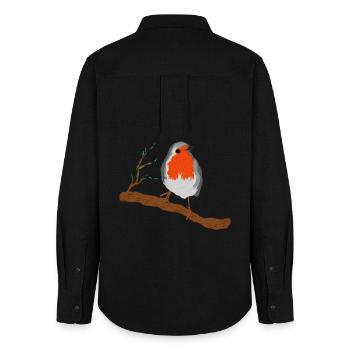 Robin with Magnificent Plumage on Branch - Women's Oxford Shirt - black - Back - AI Model Female 172 light (172cm)