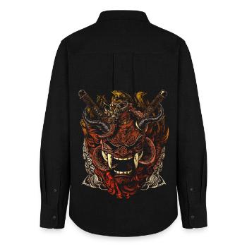 Oni Samurai Mask – Japanese Demon Art - Women's Oxford Shirt - black - Back - AI Model Female 172 light (172cm)