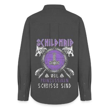 Schildmaid Prinzessinen Wikinger Schild Norse Wolf - Frauen Oxford Hemd - Anthrazit - Hinten - AI Model Female 172 light (172cm)