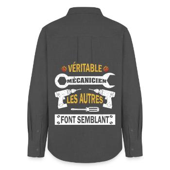 Véritable Mécanicien Les Autres Font semblent - Chemise Oxford Femme - charbon - Dos - AI Model Female 172 light (172cm)
