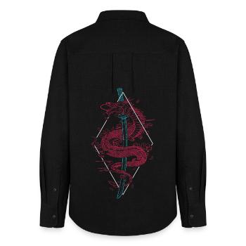 Japanese Dragon Sword Katana Kanji Japanese - Women's Oxford Shirt - black - Back - AI Model Female 172 light (172cm)