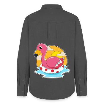 Été de nage au Flamingo Swimming Ring - Chemise Oxford Femme - charbon - Dos - AI Model Female 172 light (172cm)