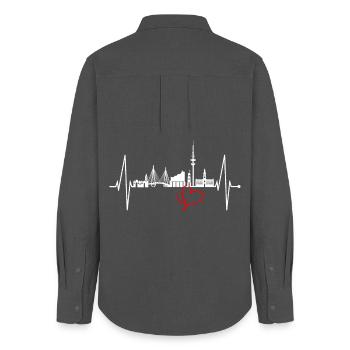 Hamburg Skyline Heartbeat Hambourg Cher Fan - Chemise Oxford Femme - charbon - Dos - AI Model Female 172 light (172cm)