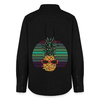 Retro Pineapple String of Lights Christmas Gift - Women's Oxford Shirt - black - Back - AI Model Female 172 light (172cm)