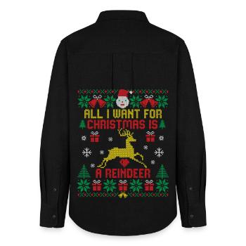 All I want is a reindeer funny ugly Christmas - Women's Oxford Shirt - black - Back - AI Model Female 172 light (172cm)