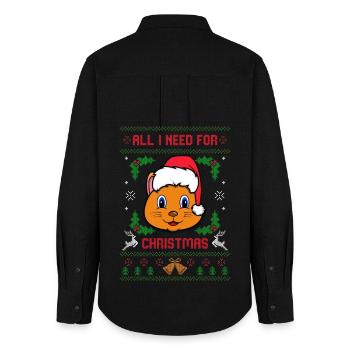 All I Need For Christmas is My Cat Ugly Christmas - Women's Oxford Shirt - black - Back - AI Model Female 172 light (172cm)